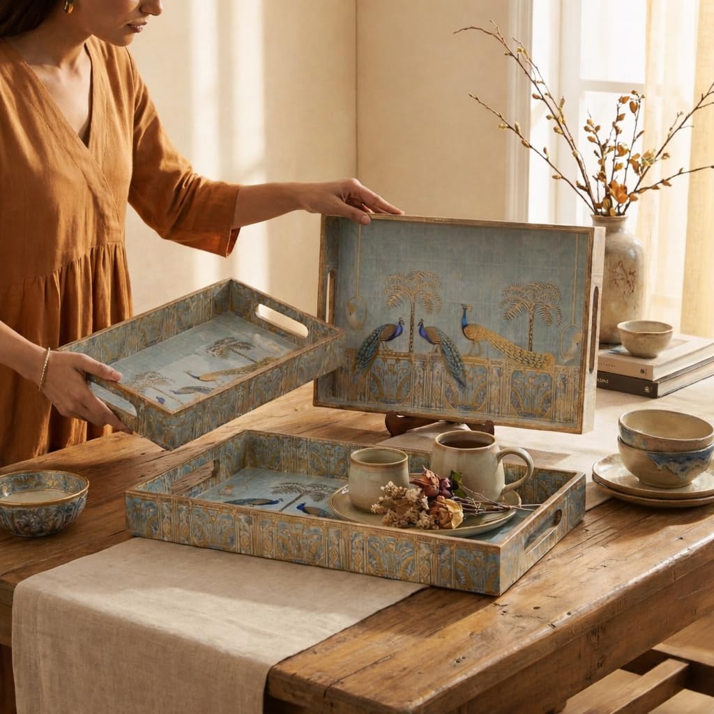 Handcrafted Wooden Serving Tray Set