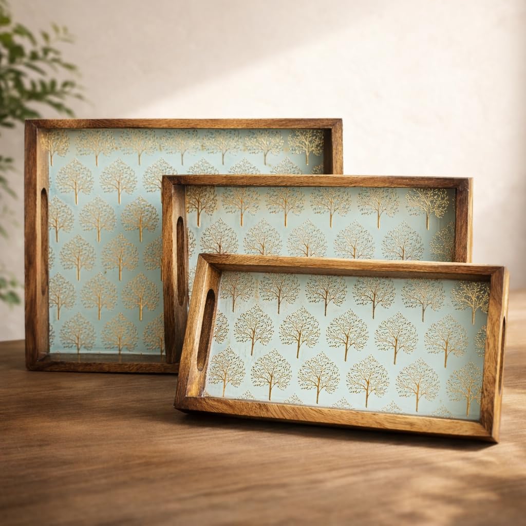 Handcrafted Wooden Serving Tray Set
