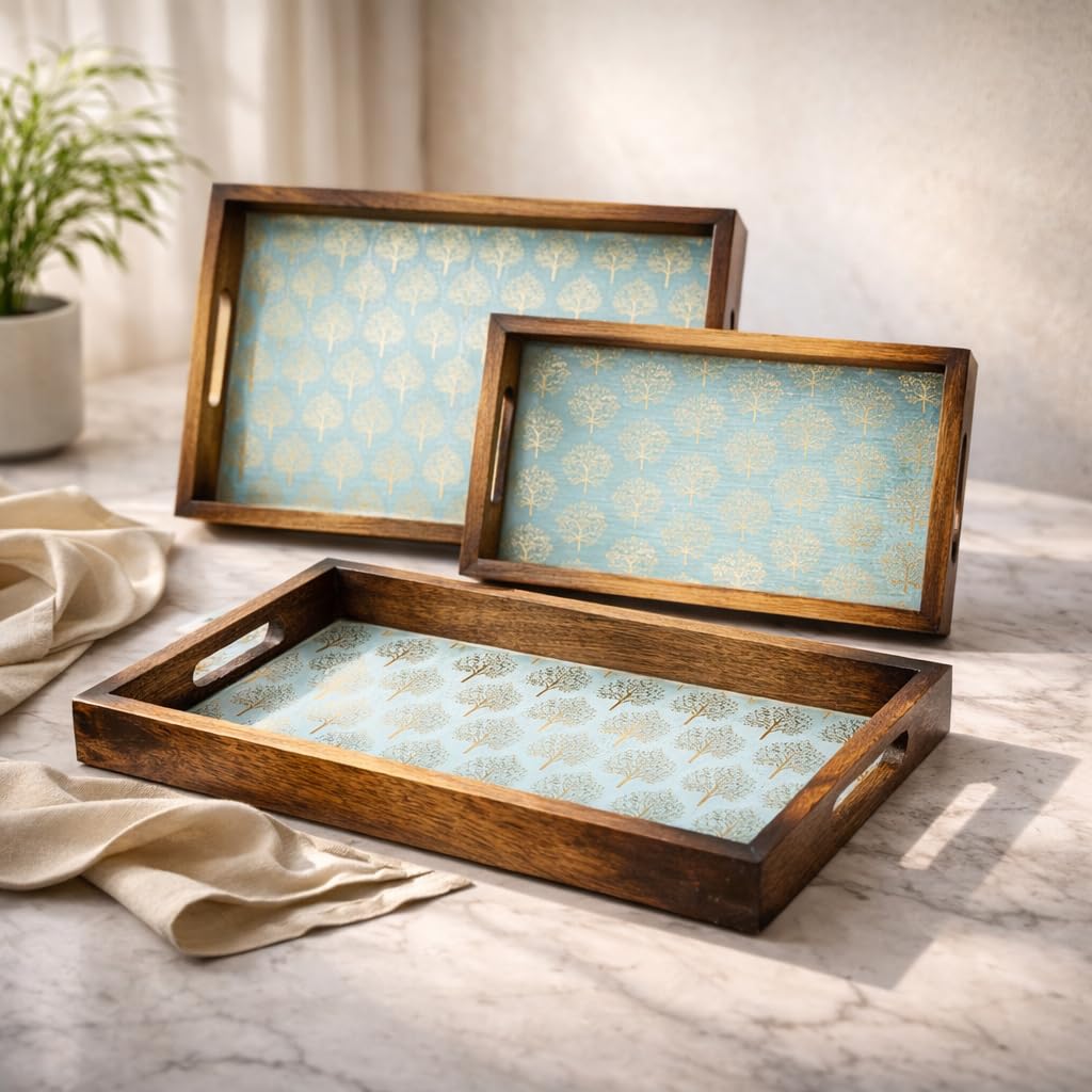 Handcrafted Wooden Serving Tray Set