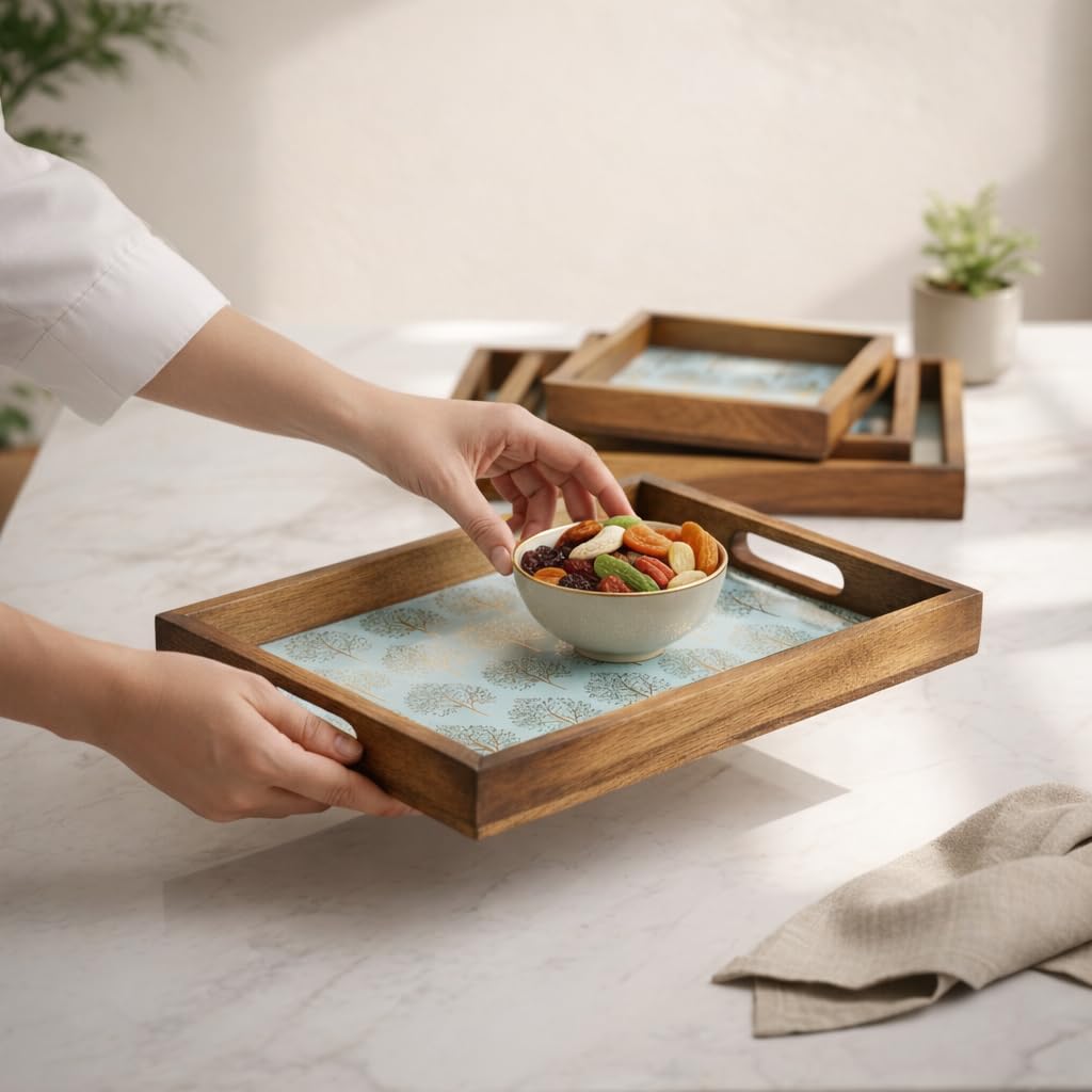 Handcrafted Wooden Serving Tray Set