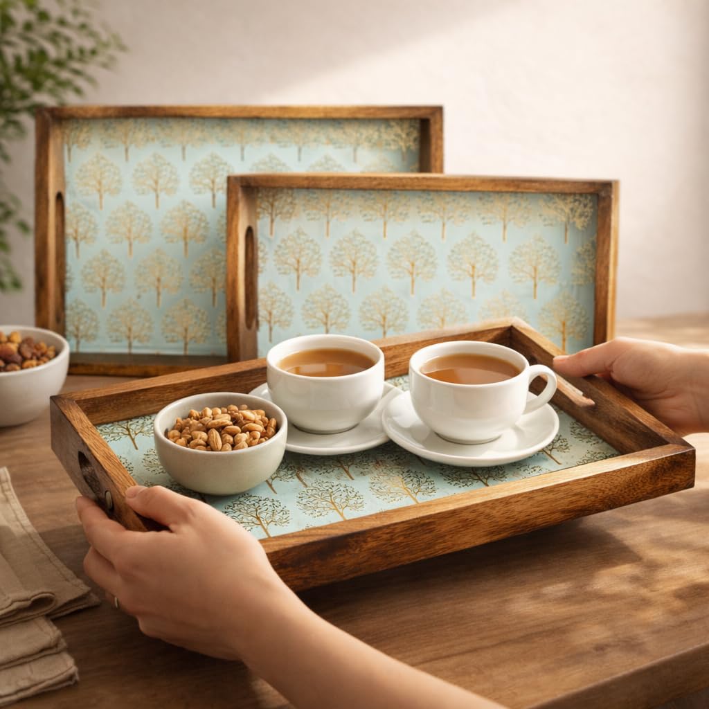 Handcrafted Wooden Serving Tray Set