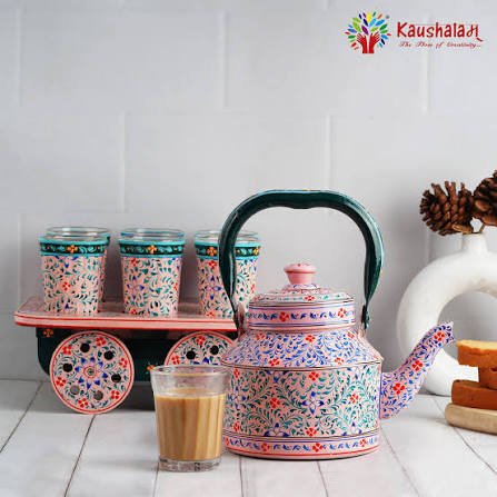 Heritage Jaipuri Kettle & Chai Glass Set