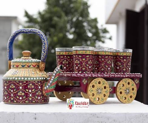 Heritage Jaipuri Kettle & Chai Glass Set