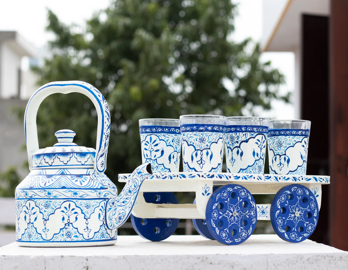 Heritage Jaipuri Kettle & Chai Glass Set