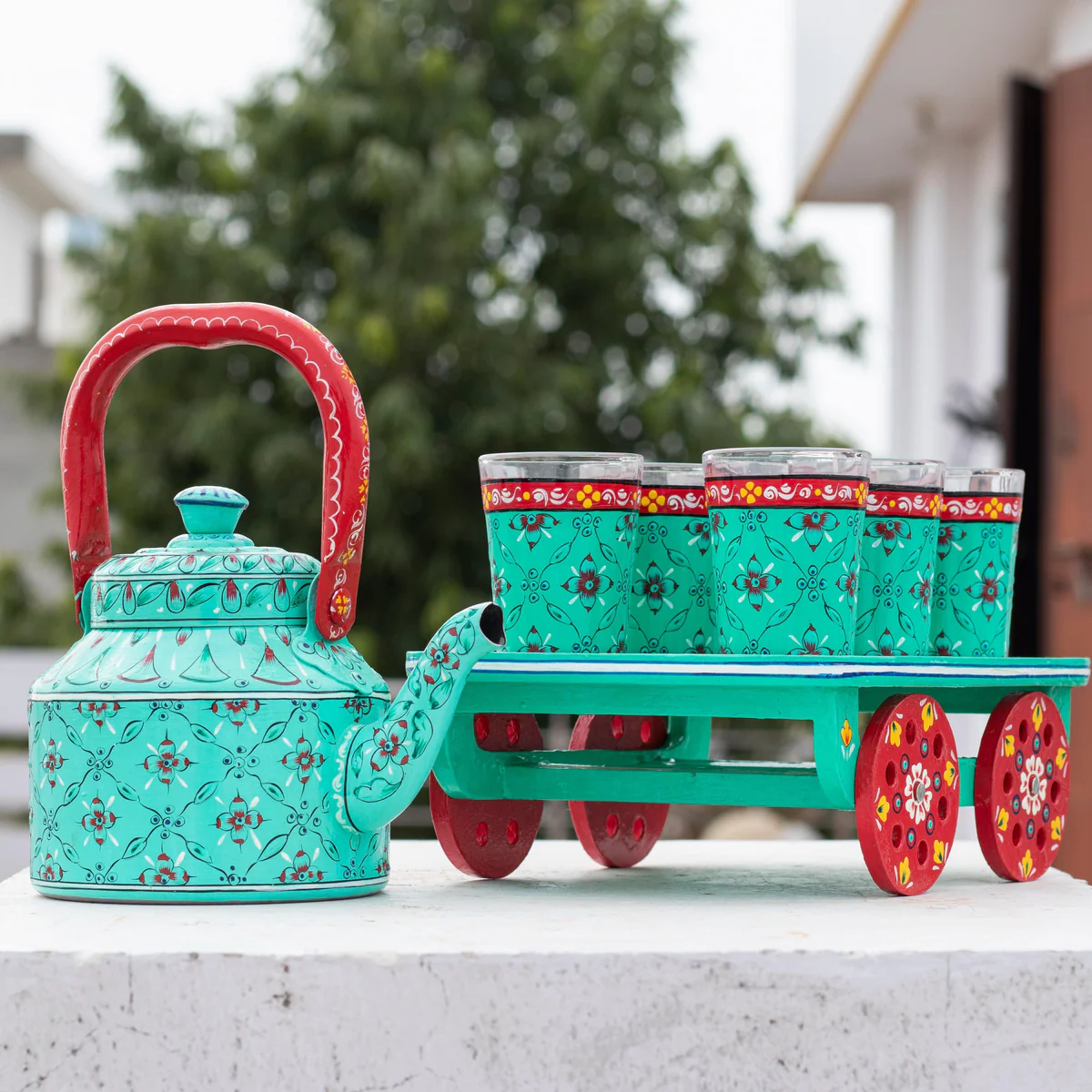 Heritage Jaipuri Kettle & Chai Glass Set