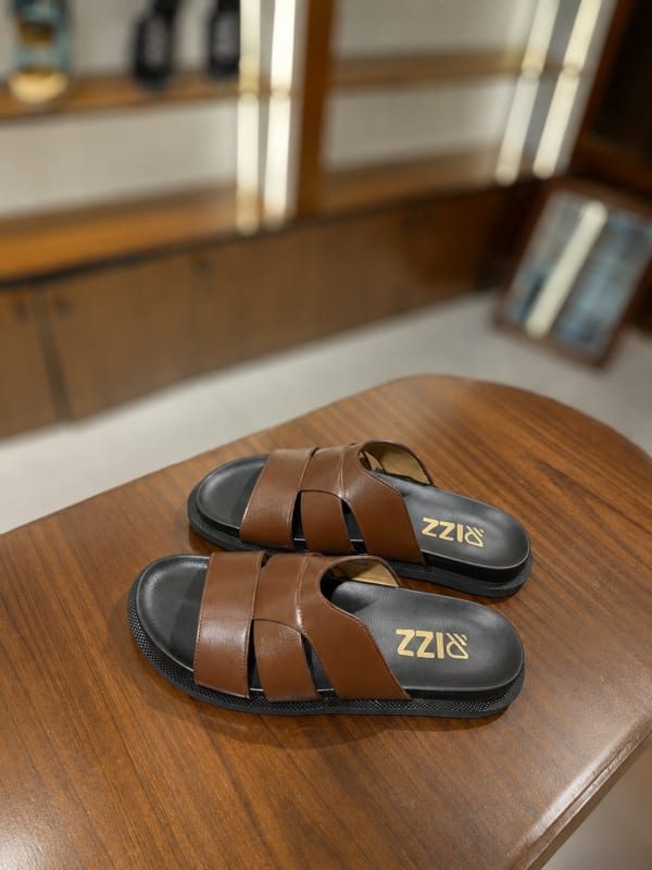 RIZZ AD-05 Cage Strap Leather Slide Sandal - Chocolate —  handcrafted leather by RIZZ Leather
