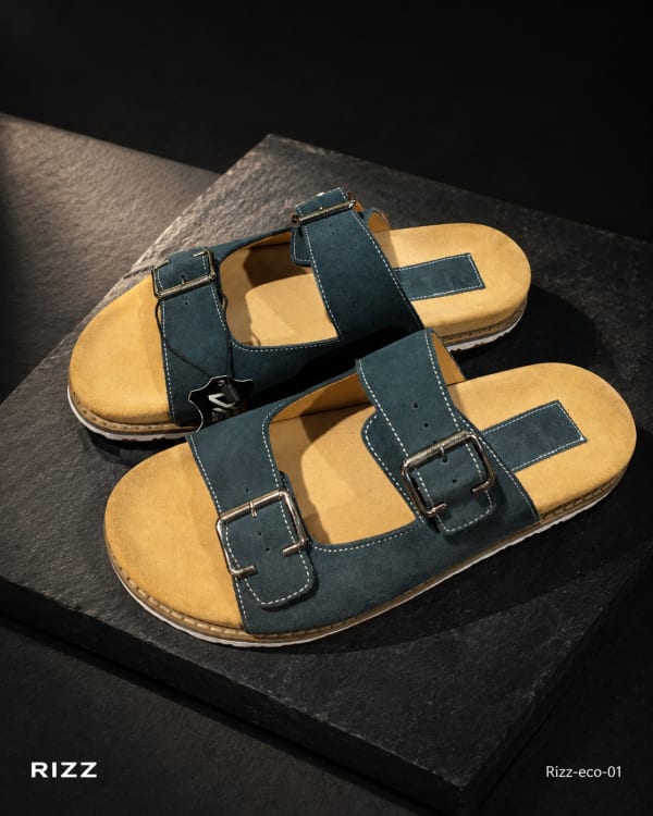 RIZZ Eco Premium Double Buckle Suede Sandal - Teal Blue — 100% genuine leather handcrafted leather by RIZZ Leather