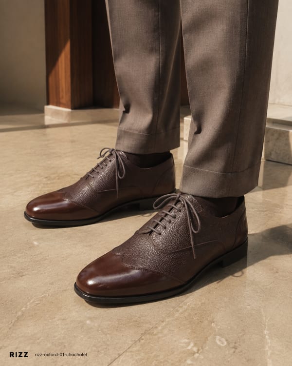 RIZZ Oxford-01 Premium Wingtip Leather Formal Shoe - Chocolate