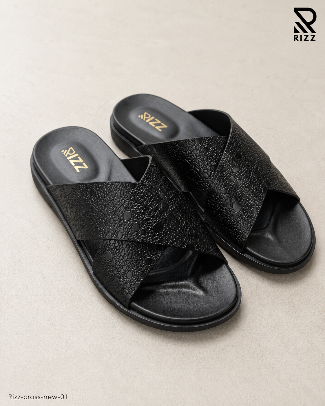RIZZ Cross-01 Croc Embossed Leather Cross Strap Slide | RIZZ Leather