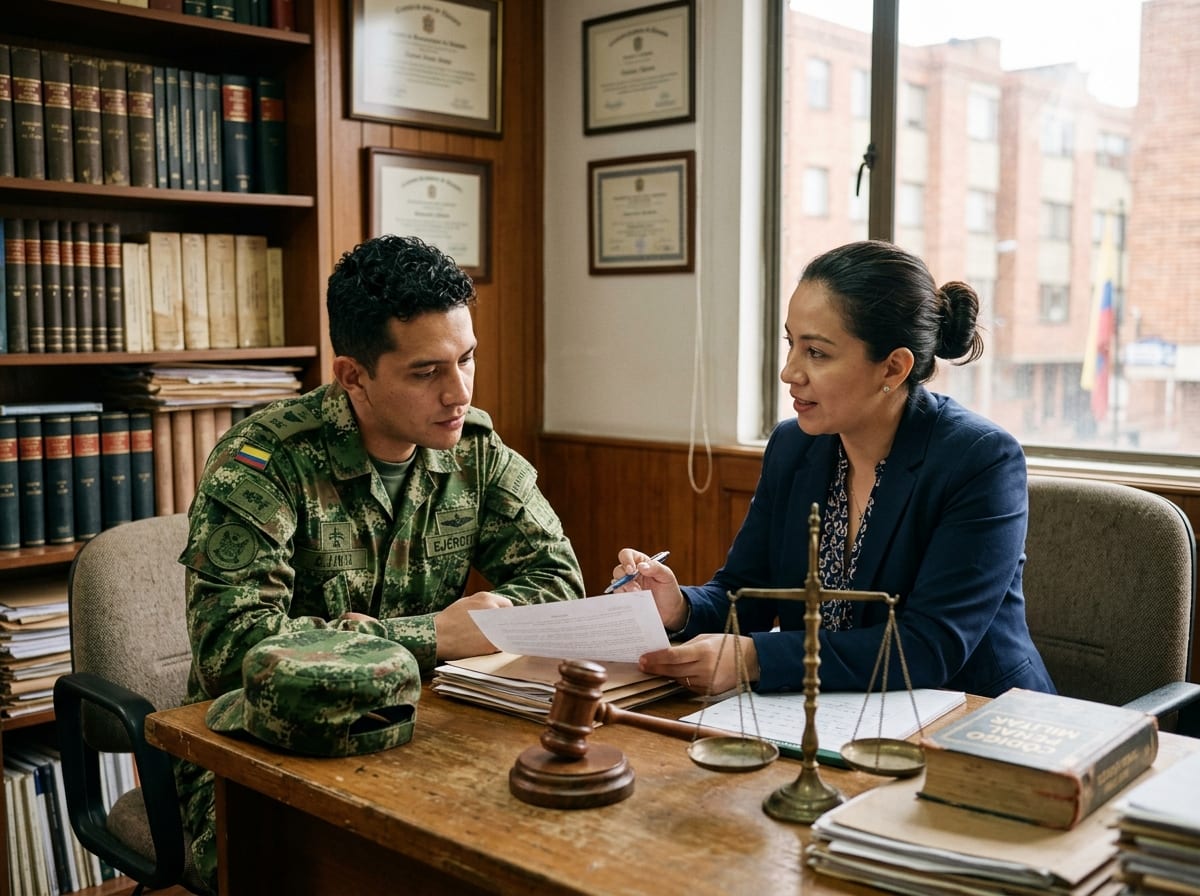 Militar recibiendo asesoría jurídica de un abogado