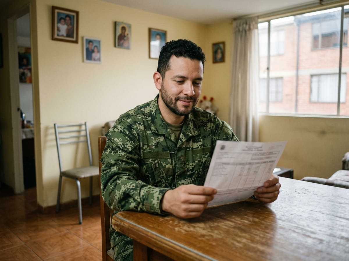 Militar revisando su desprendible de nómina