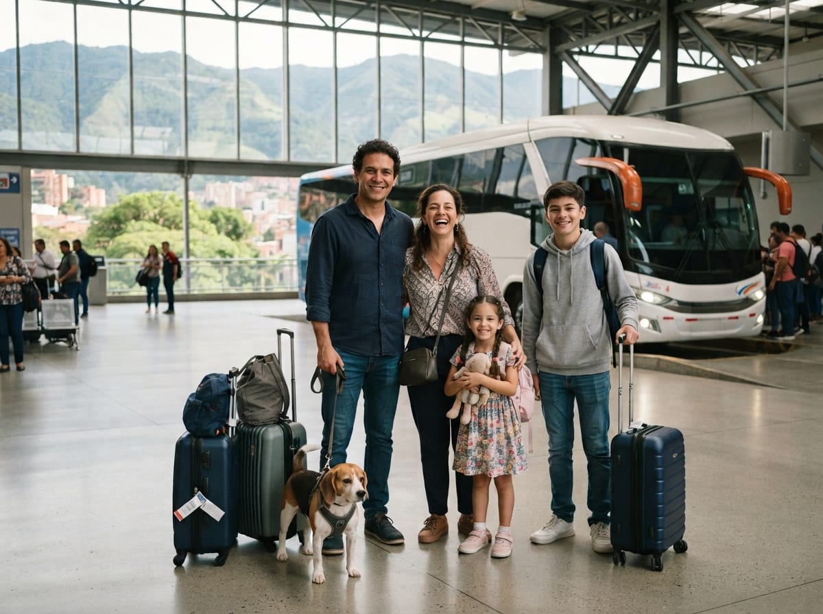 Familia viajando con Servimil en bus moderno