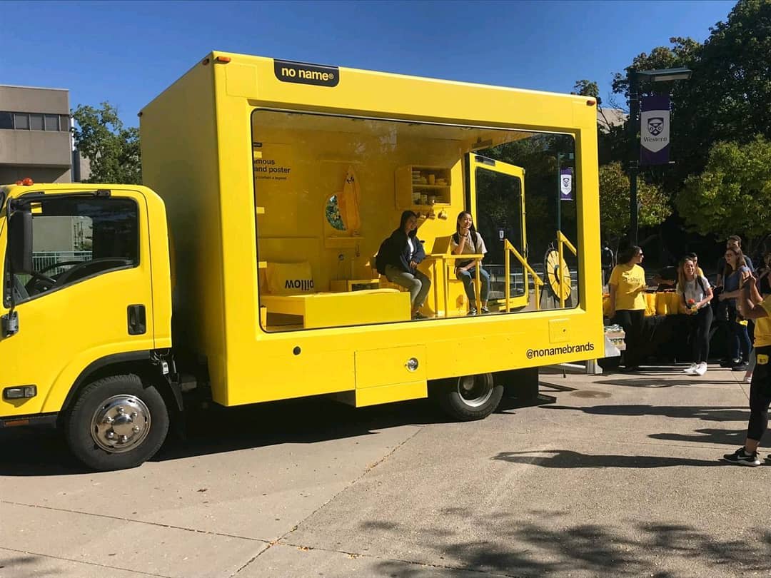 Yellow glass showcase truck