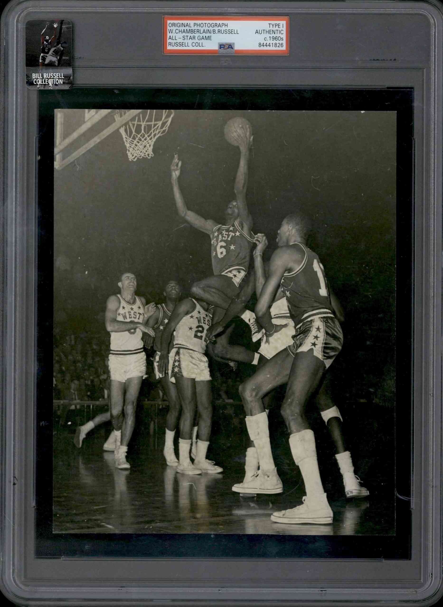 1960s Wilt Chamberlain & Bill Russell Photo PSA/DNA Type 1 Authentic 8.75" x 7.5"