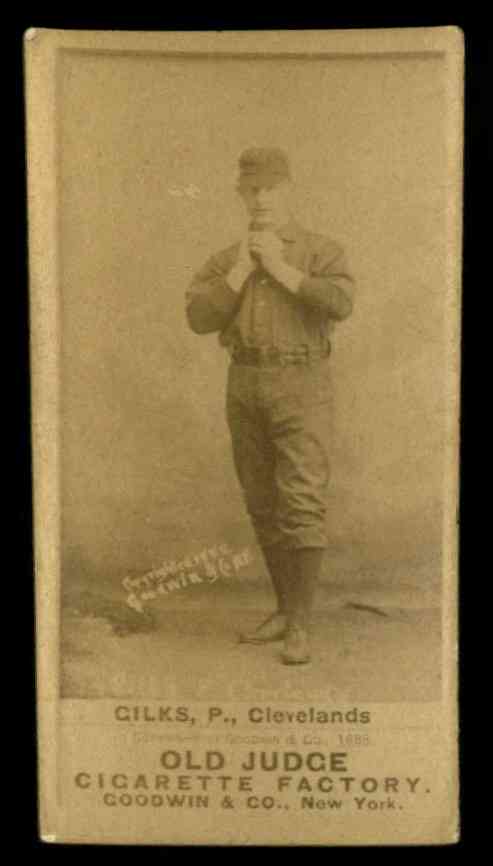 1887 N172 Old Judge #187-4 Bobby Gilks - Pitch, Hands at Neck VG-EX
