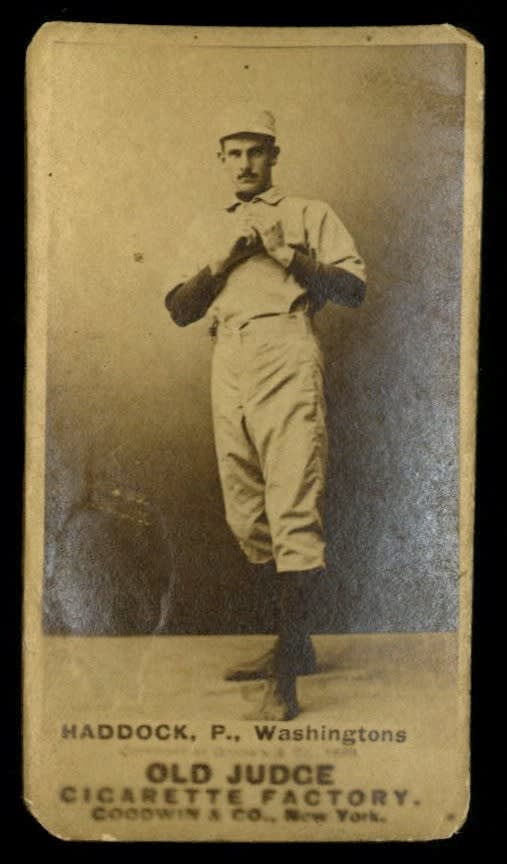 1887 N172 Old Judge #206-1 George Haddock - Pitch Hands at Chest (Gentleman George) GD