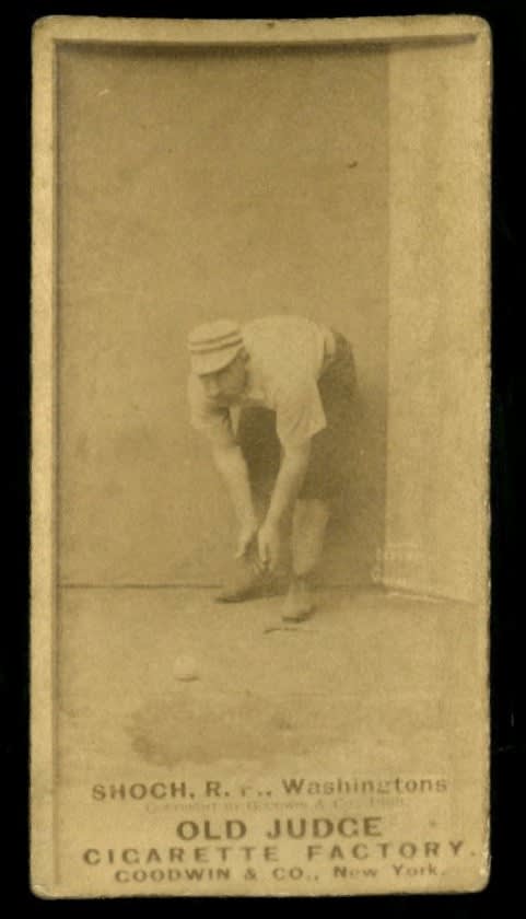 1887 N172 Old Judge #416-1 George Shoch - Stooping for Grounder GD