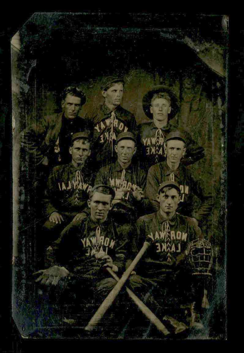 c1880's Norway Lake Baseball Team Photo 3.5 x 2.25" Tin Type