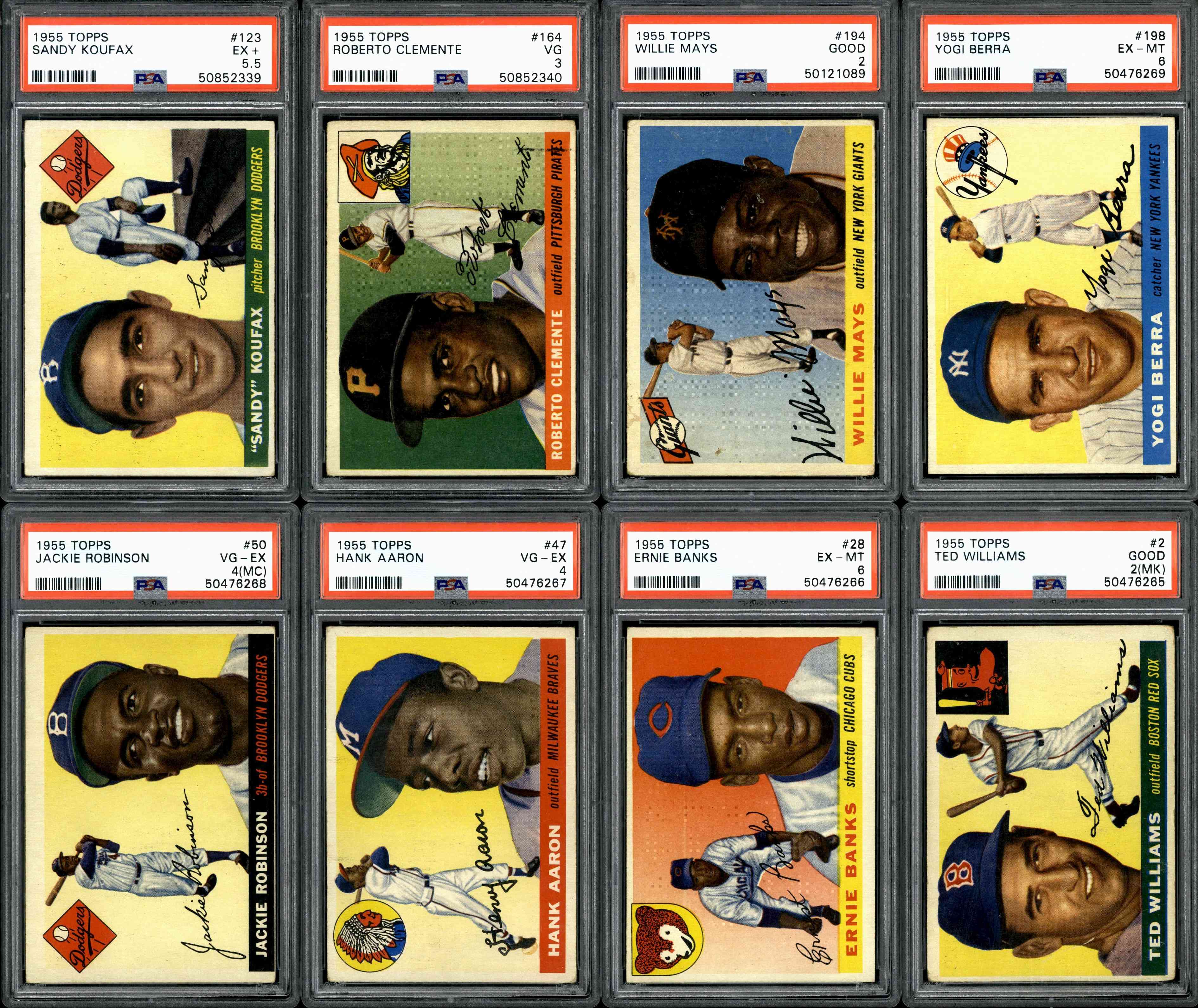 1955 Topps Baseball Complete Set (206) Low to Mid-Grade (8 Graded Cards) Robinson