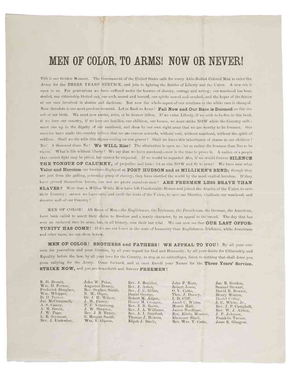 1863 - Frederick Douglass' "Men of Color to Arms! Now or Never!" 8 x 10 in