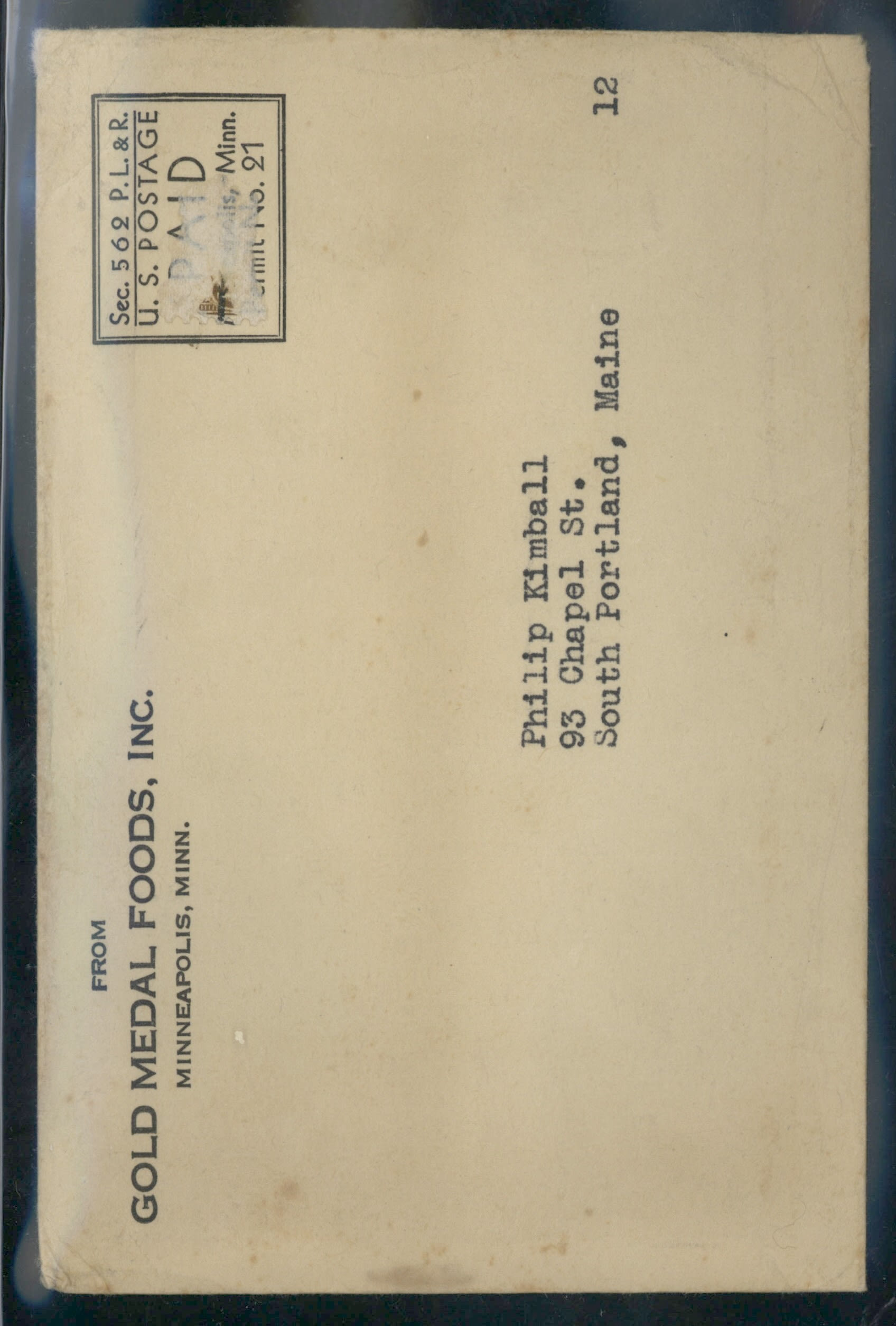 1934 Gold Medal Flour Card Pack Mailing Envelope