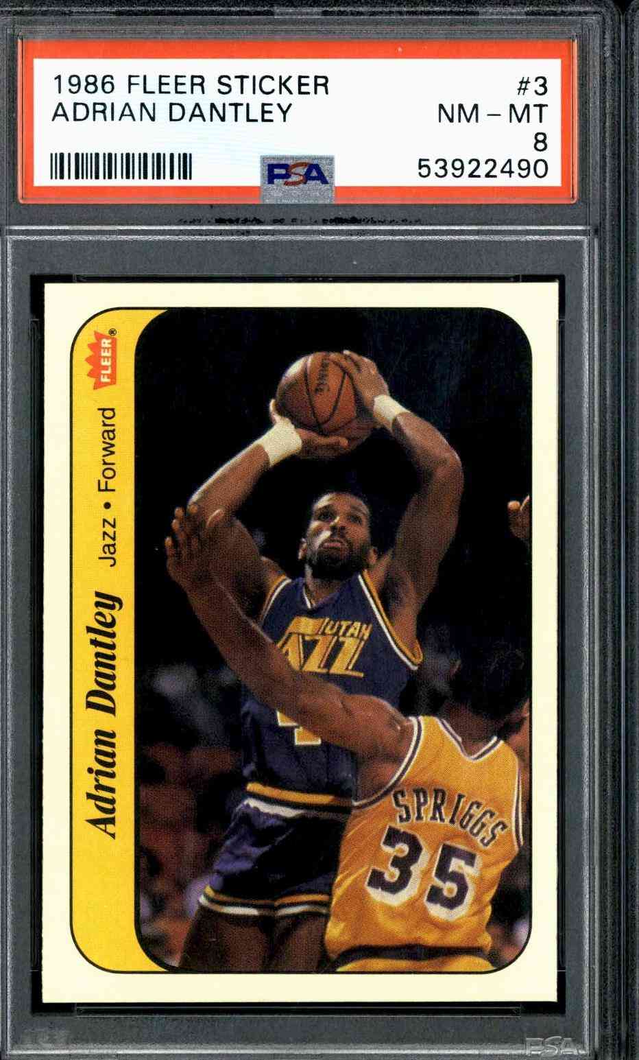 1986 Fleer Sticker #3 Adrian Dantley