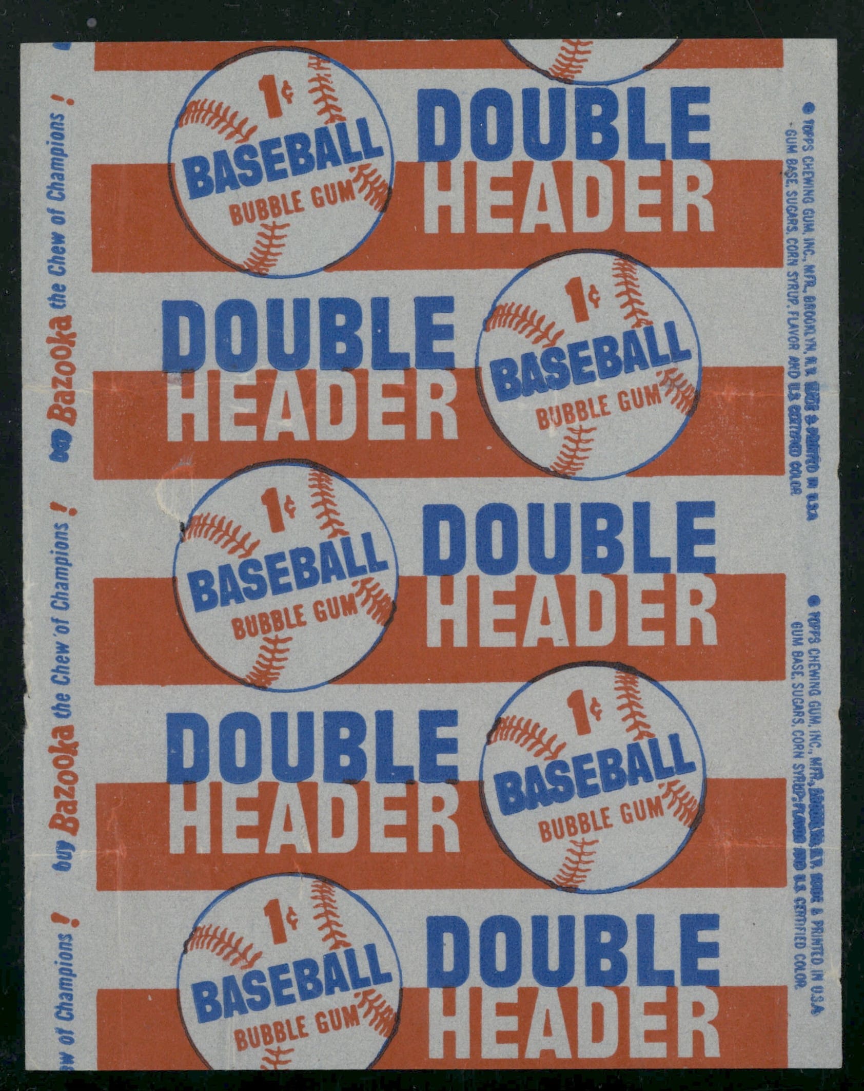 1955 Topps Baseball Double Header Wax Wrapper 1 cent