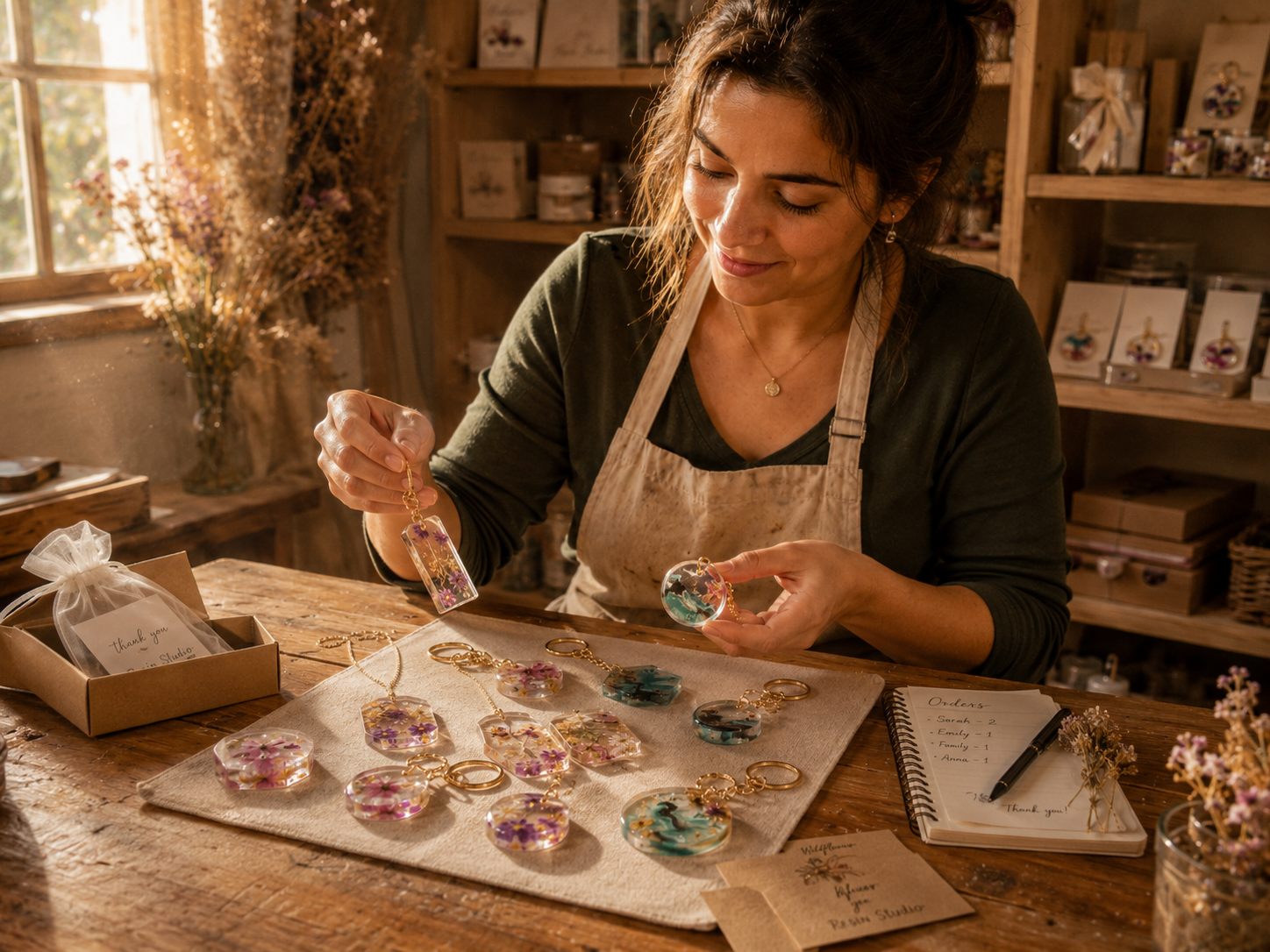 Productos artesanales de resina terminados