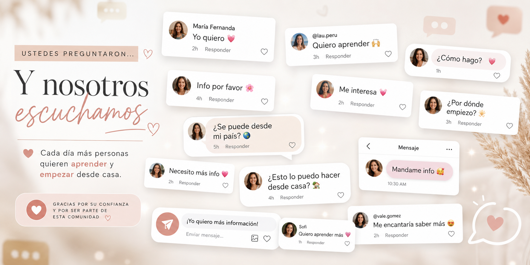 Comentarios de personas interesadas en aprender a generar ingresos