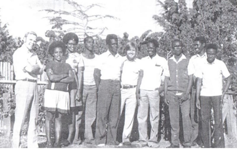 Core Group 1976: Ove Tinggaard, Sarah Mutua, Jane Odhuno, Mute, Musa Opiyo, David Bidwell, Peter Buyu, Nick Wanyoike, David Odhuno, J.K. Mutiso