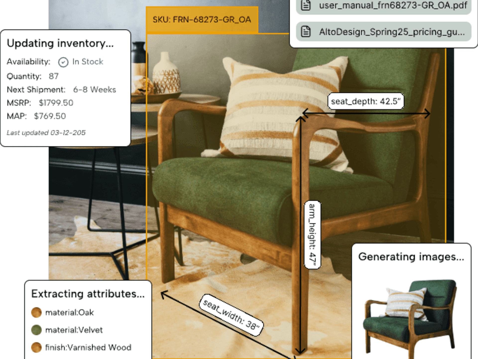 AI-powered product catalog management dashboard showing automated enrichment