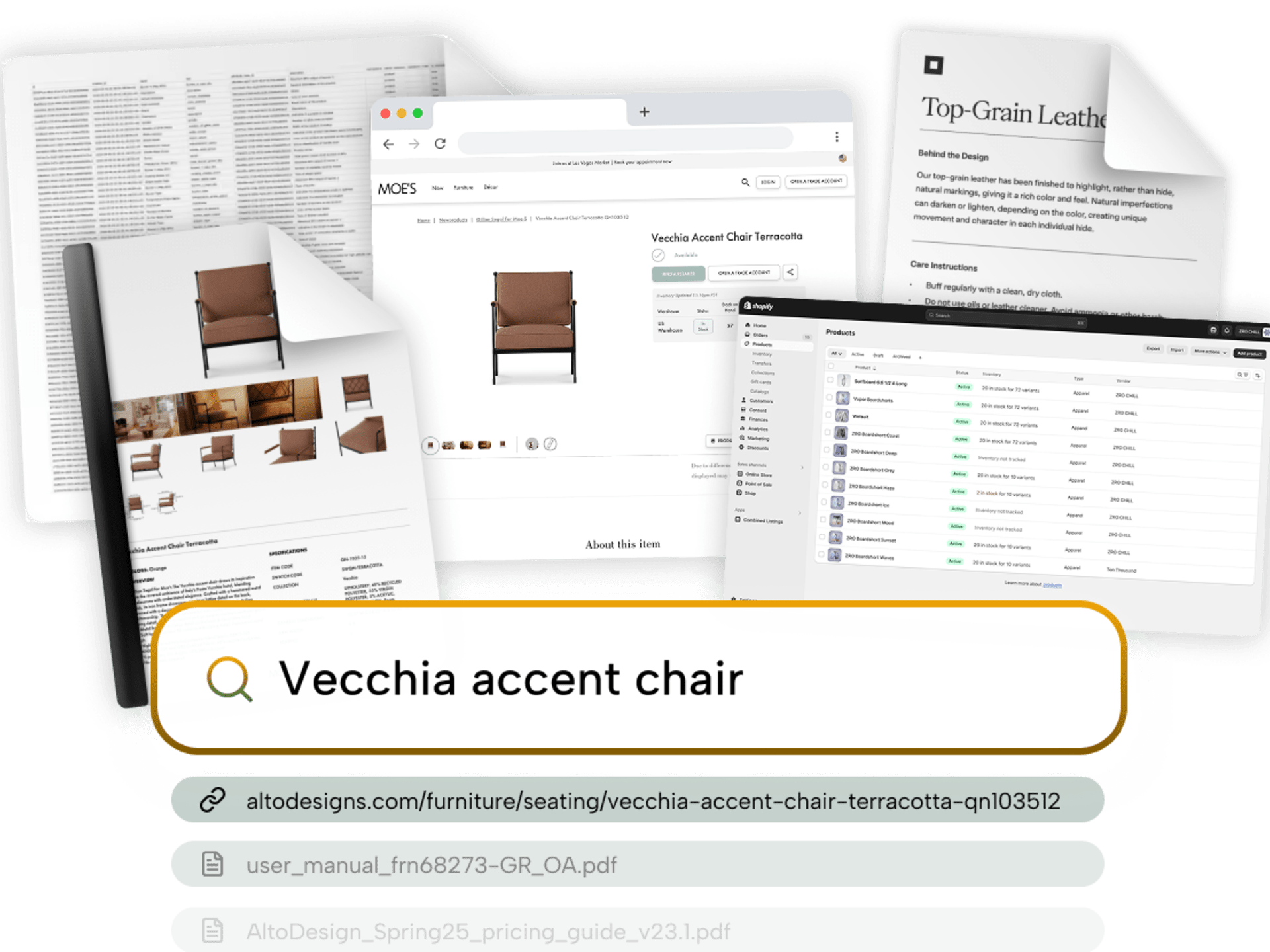 Furniture product management interface