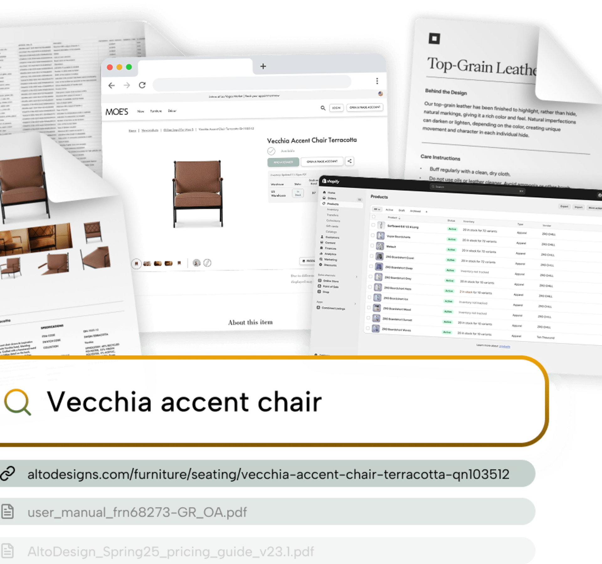 Furniture product management interface