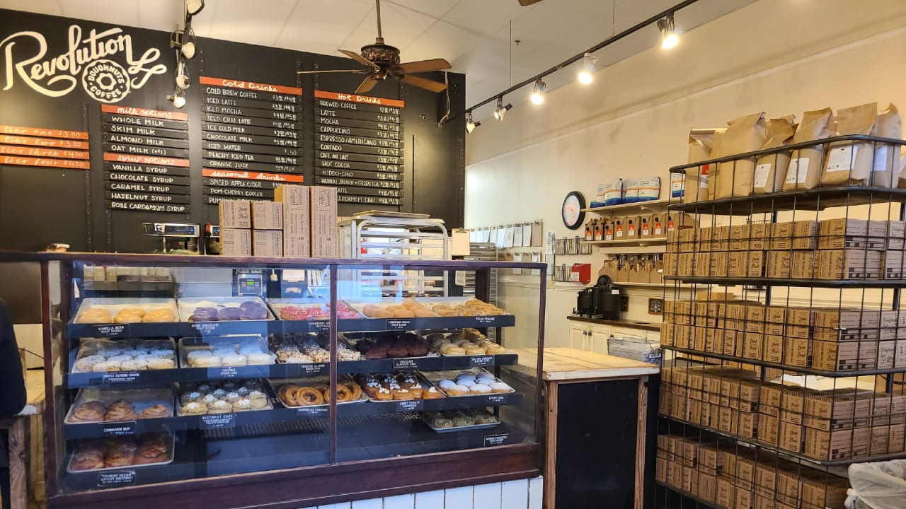 Revolution Doughnuts & Coffee β matcha shop interior or drinks