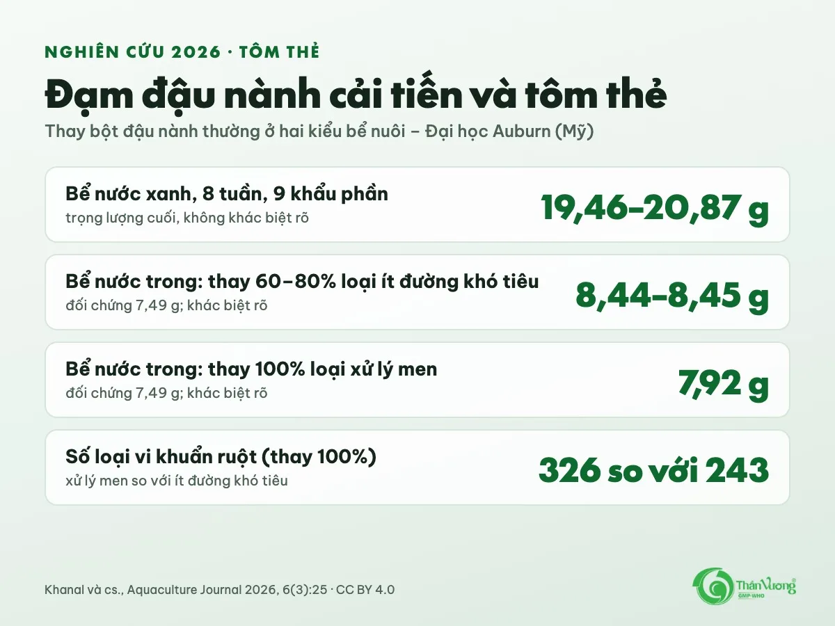 Tóm tắt kết quả: đạm đậu nành cải tiến và tôm thẻ