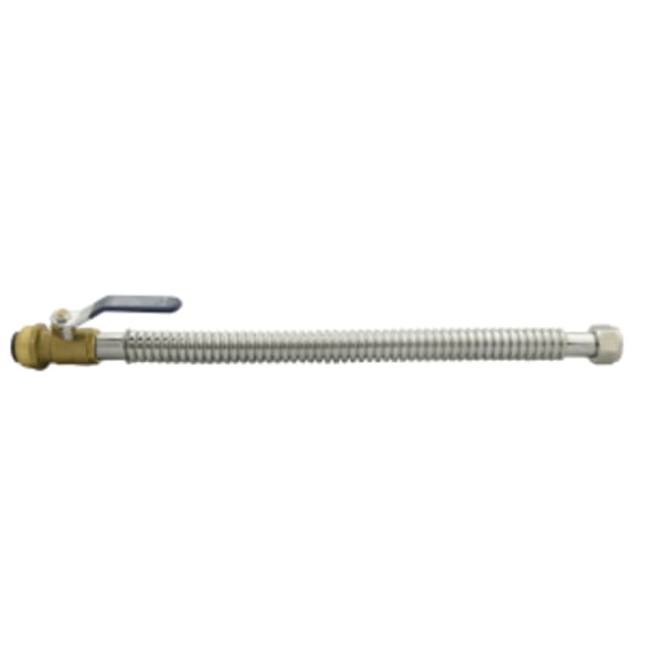 1/2" x 3/4" x  18" Braided Stainless Steel Water Heater Connector With Ball Valve - Push x FIP