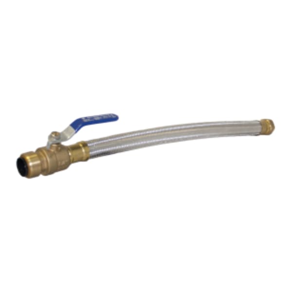 1/2" x 3/4" x  21" Braided Stainless Steel Water Heater Connector With Ball Valve - Push x FIP