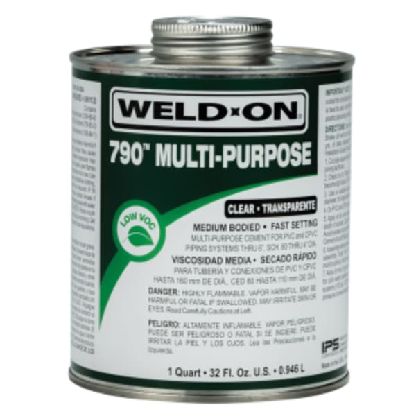 Weld-On 790 Multi-Purpose Solvent Cement, Light Amber, Low VOC, High Strength, Medium Bodied, Fast Setting, 1 Quart (32 Fl. Oz.)
