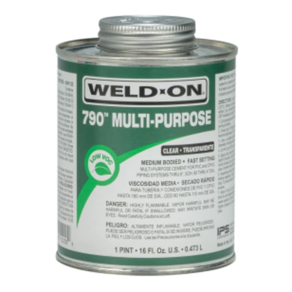 Weld-On 790 Multi-Purpose Solvent Cement, Light Amber, Low VOC, High Strength, Medium Bodied, Fast Setting, 1 Pint (16 Fl. Oz.)
