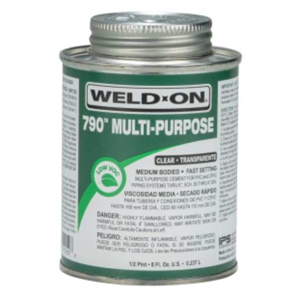 Weld-On 790 Multi-Purpose Solvent Cement, Light Amber, Low VOC, High Strength, Medium Bodied, Fast Setting, 1/2 Pint (8 Fl. Oz.)