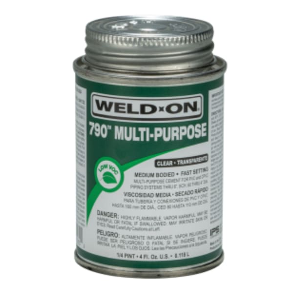 Weld-On 790 Multi-Purpose Solvent Cement, Light Amber, Low VOC, High Strength, Medium Bodied, Fast Setting, 1/4 Pint (4 Fl. Oz.)
