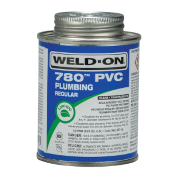 Weld-On 780 PVC Plumbing Solvent Cement, Clear, Low VOC, High Strength, Regular Bodied, Fast Setting, 1/2 Pint (8 Fl. Oz.)