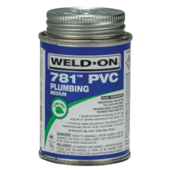 Weld-On 781 PVC Plumbing Solvent Cement, Clear, Low VOC, High Strength, Medium Bodied, Fast Setting, 1/4 Pint (4 Fl. Oz.)