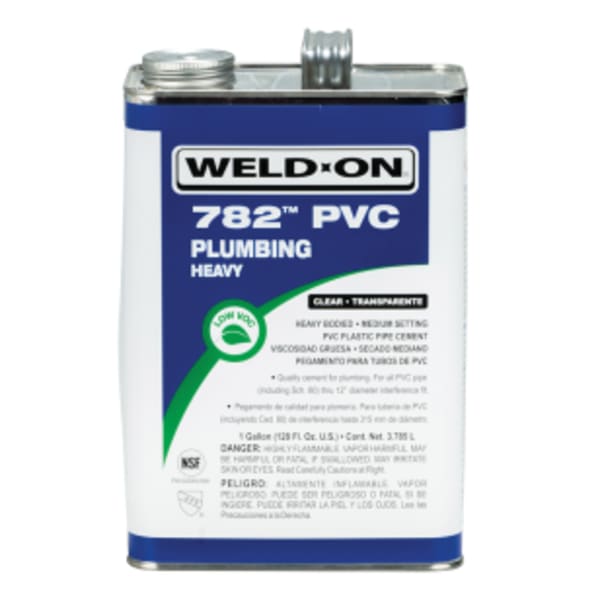 Weld-On 782 PVC Plumbing Solvent Cement, Clear, Low VOC, High Strength, Heavy Bodied, Medium Setting, 1 Gallon (128 Fl. Oz.)