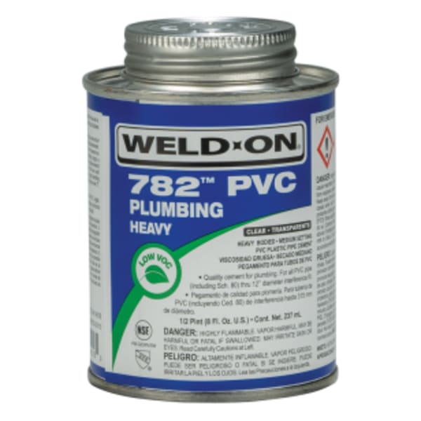 Weld-On 782 PVC Plumbing Solvent Cement, Clear, Low VOC, High Strength, Heavy Bodied, Medium Setting, 1/2 Pint (8 Fl. Oz.)
