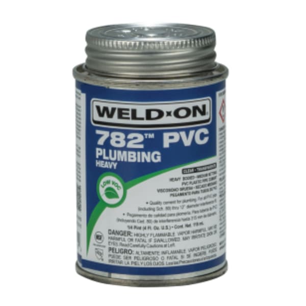 Weld-On 782 PVC Plumbing Solvent Cement, Clear, Low VOC, High Strength, Heavy Bodied, Medium Setting, 1/4 Pint (4 Fl. Oz.)