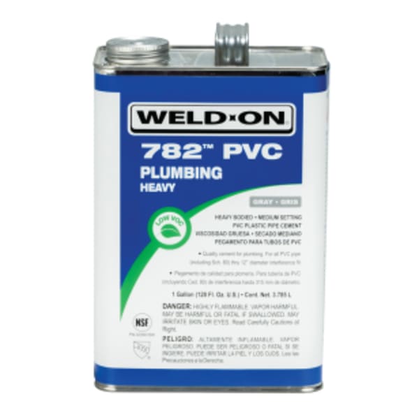 Weld-On 782 PVC Plumbing Solvent Cement, Gray, Low VOC, High Strength, Heavy Bodied, Medium Setting, 1 Gallon (128 Fl. Oz.)