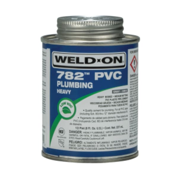 Weld-On 782 PVC Plumbing Solvent Cement, Gray, Low VOC, High Strength, Heavy Bodied, Medium Setting, 1/2 Pint (8 Fl. Oz.)