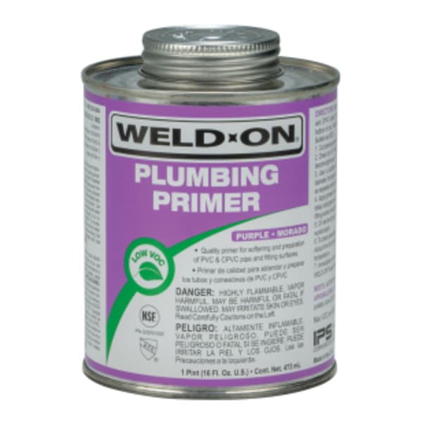 Weld-On Plumbing PVC/CPVC Primer, Purple, Low VOC, Fast Acting, 1 Pint (16 Fl. Oz.)