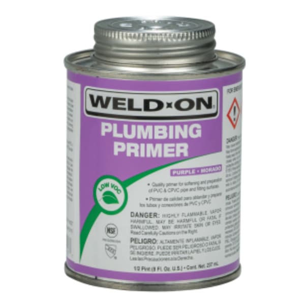 Weld-On Plumbing PVC/CPVC Primer, Purple, Low VOC, Fast Acting, 1/2 Pint (8 Fl. Oz.)